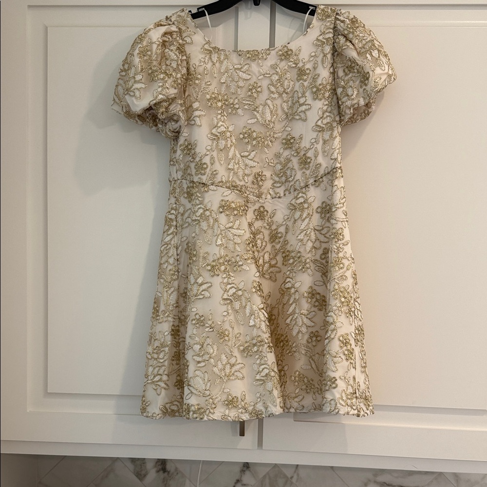 GB Girls Cream Dress with Gold Embroidery